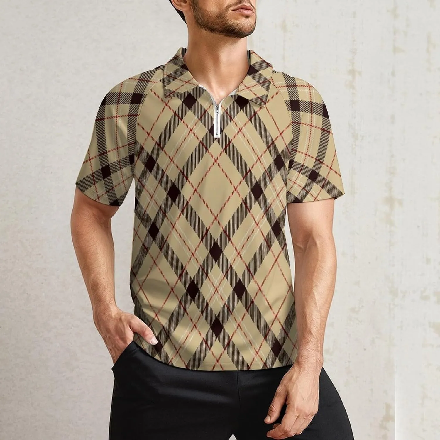 Men's Short Sleeve Casual Polo Shirt Summer Zip Polo Tracksuit for Men S-3XL