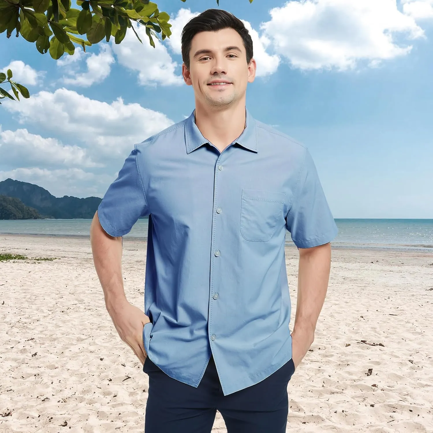 Men's Silk Hawaiian Short Sleeve Button Down Shirt Casual Tropical Holiday Beach Shirts