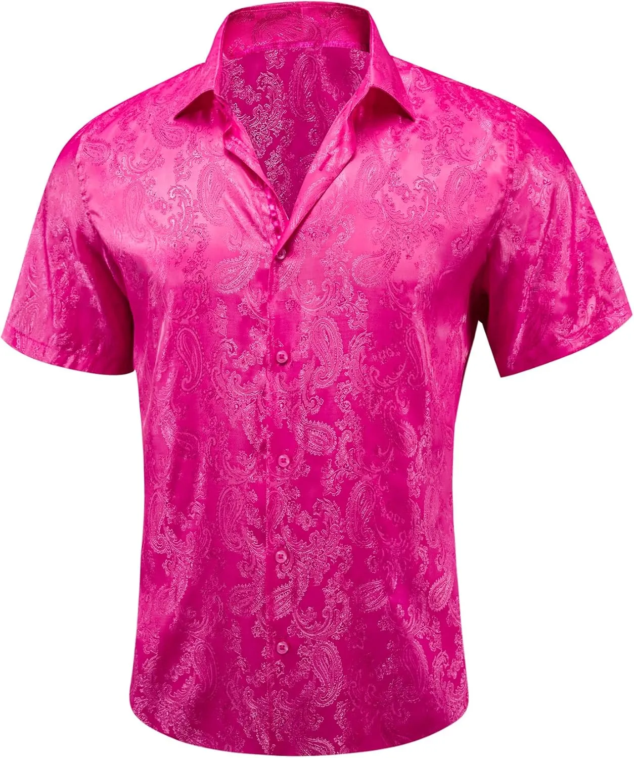 Men's Silk Shirt Paisley Floral Jacquard Short Sleeve Button Down Dress Shirts Formal Casual Wedding Party