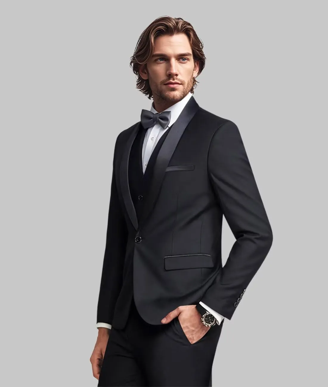 Mens Slim Fit Suit 3 Piece Solid Shawl Lapel Casual Business Blazer Set for Weddings Parties Tuxedo Jacket Pants