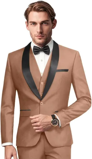 Mens Slim Fit Suit 3 Piece Solid Shawl Lapel Casual Business Blazer Set for Weddings Parties Tuxedo Jacket Pants