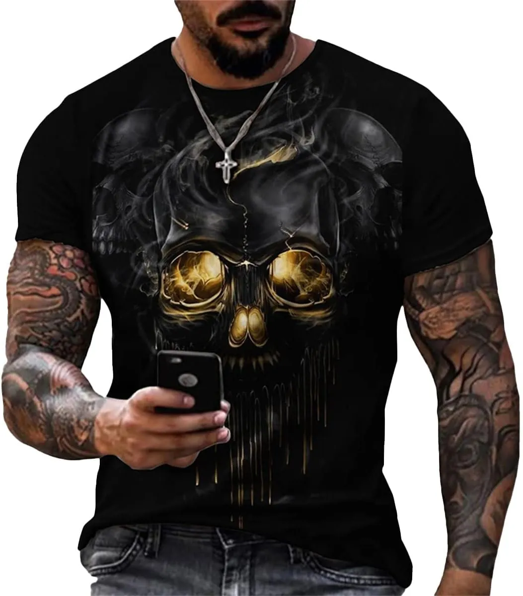 Men's Street Skull Muscle Short Sleeve Print Personality Fashion Fashion T-Shirt