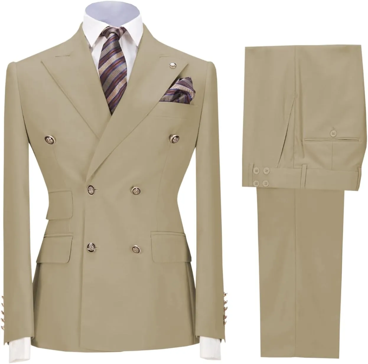 Mens Suit 2 Piece Double Breasted Peak Lapel Suit Men Slim Fit Suit Blazer Pants Wedding Prom Suit for Men