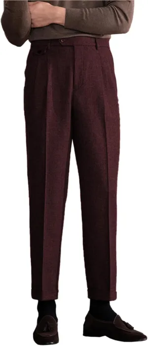 Men's Suit Tweed Pants Vintage Trousers Herringbone Tweed Blend Pleat-Front Dress Suit Pants