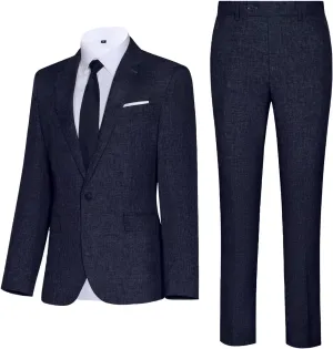 Mens Suits Classic Fit 2 Piece Lightweight Suit Set One Button Casual Jacket Blazer Pant for Men Wedding Bussiness