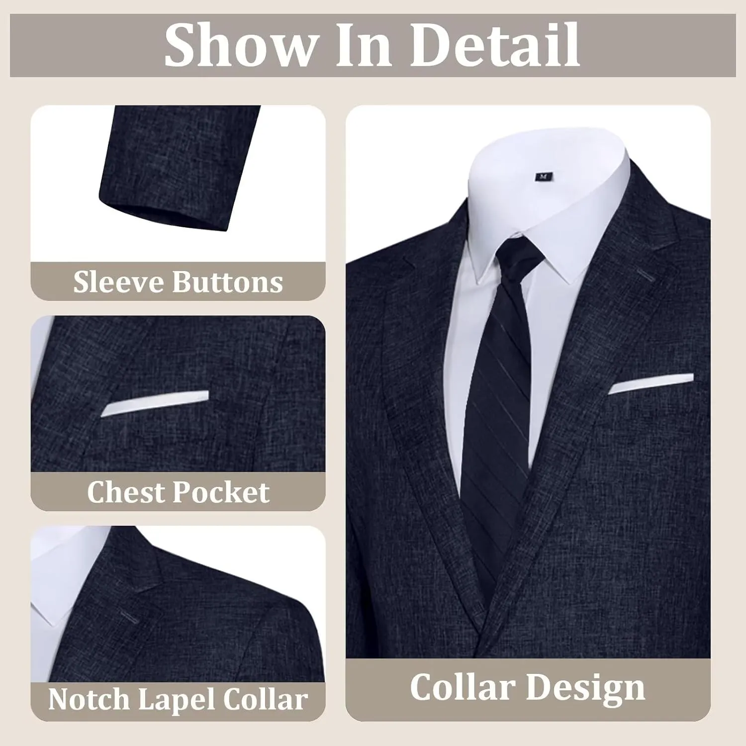 Mens Suits Classic Fit 2 Piece Lightweight Suit Set One Button Casual Jacket Blazer Pant for Men Wedding Bussiness