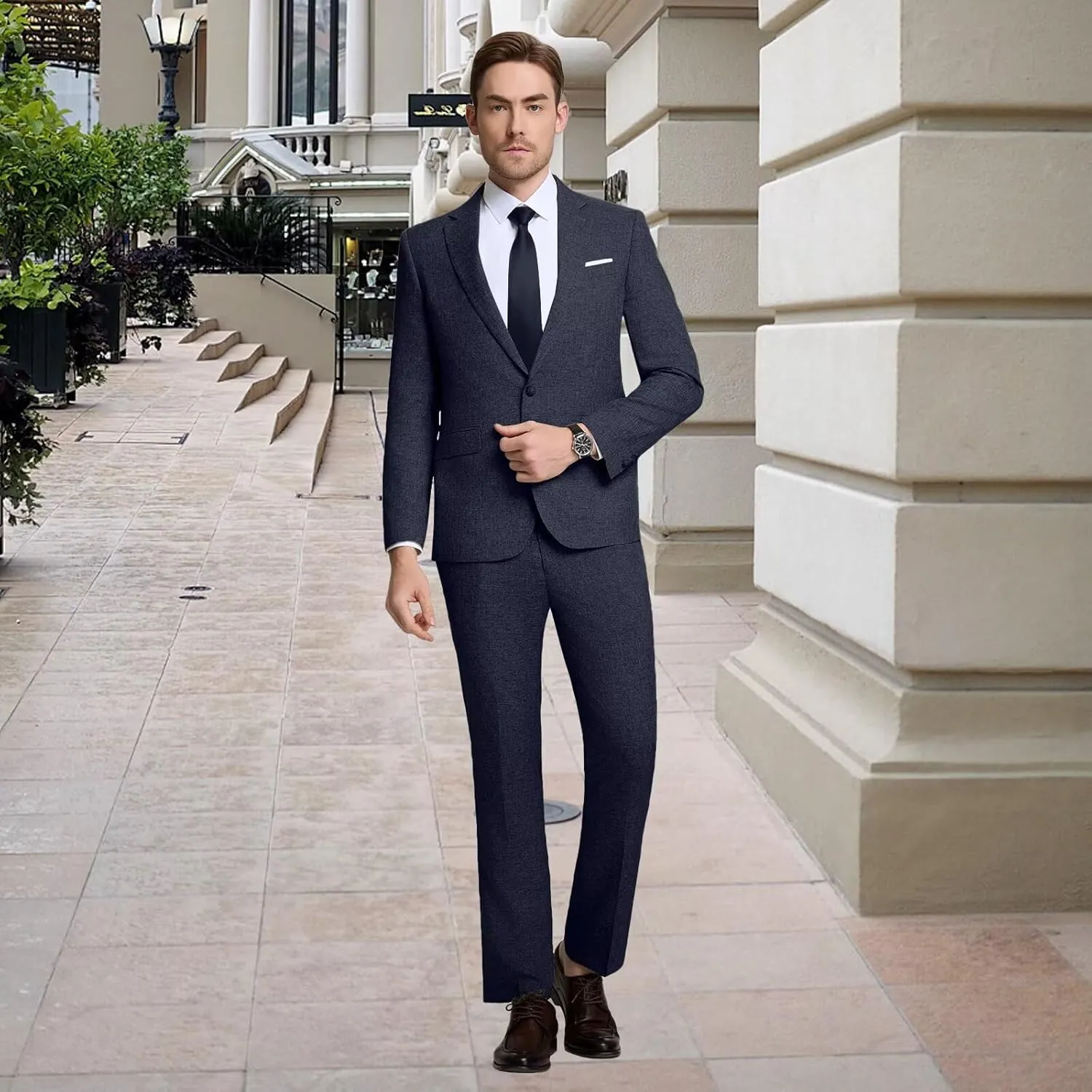 Mens Suits Classic Fit 2 Piece Lightweight Suit Set One Button Casual Jacket Blazer Pant for Men Wedding Bussiness