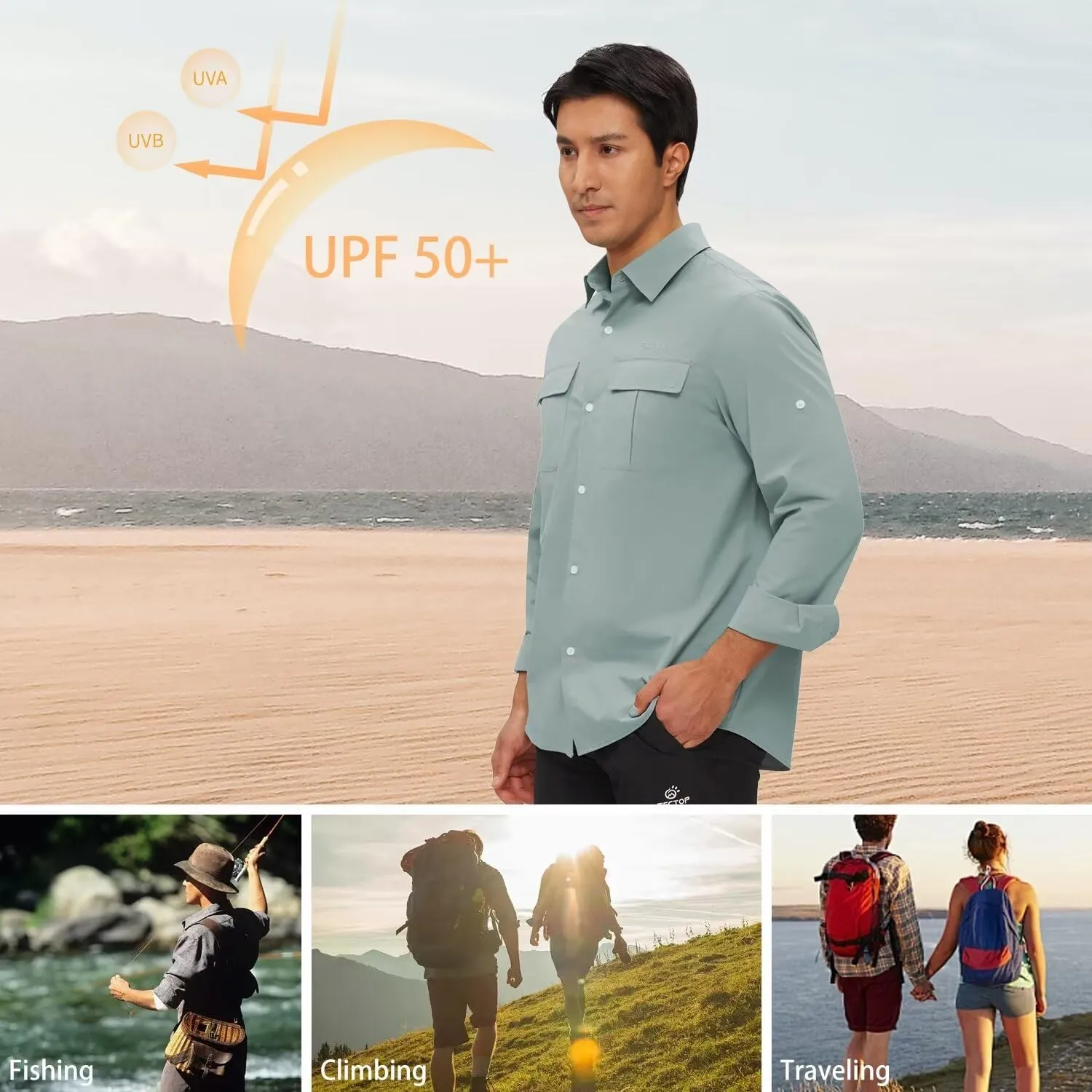 Men's Sun Shirts Long Sleeve UPF 50  UV Quick Dry Cooling Fishing Shirt Tactical Sun Protection Outdoor Hiking Gardening