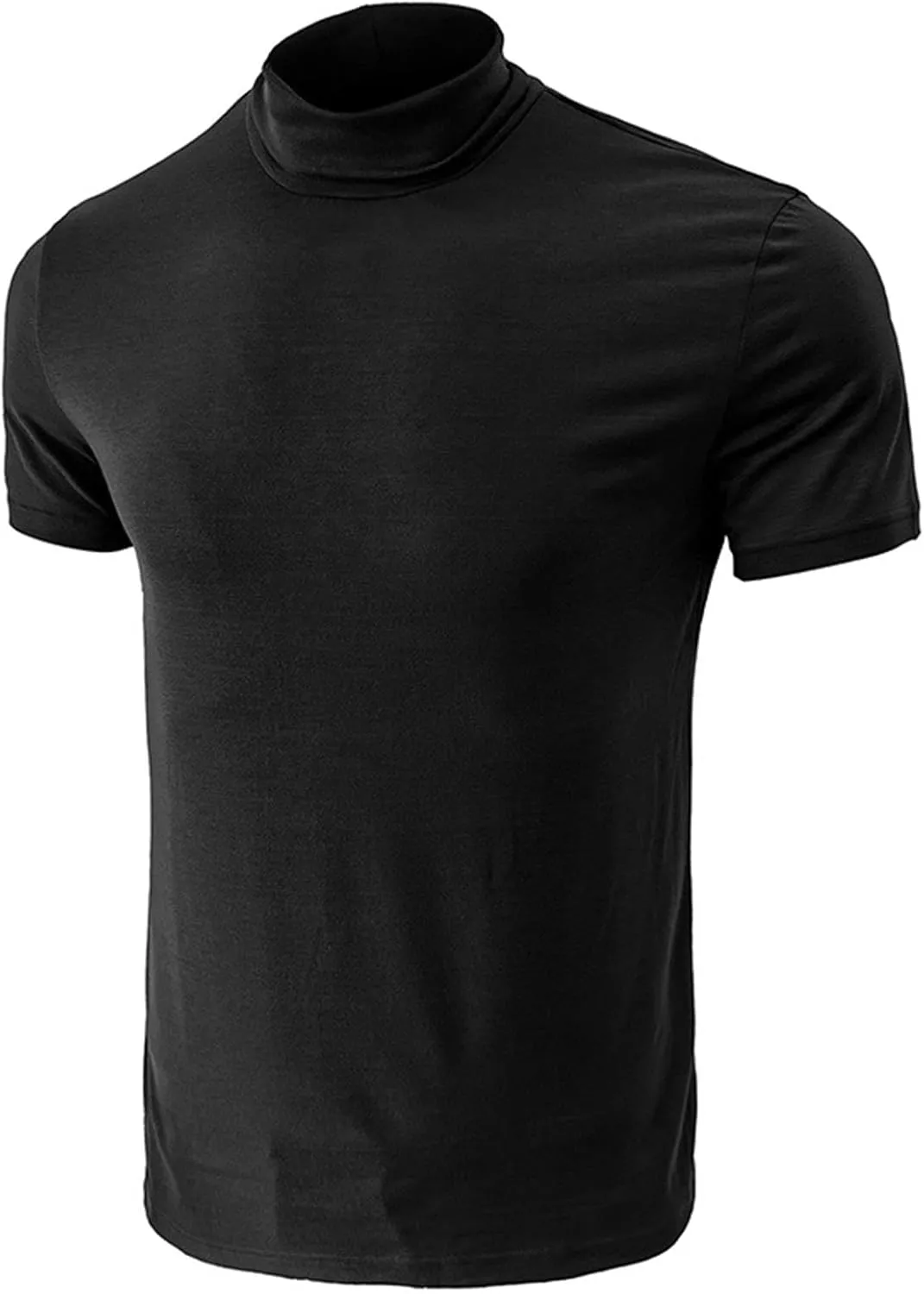 Mens T Shirt Short Sleeve Basic Turtleneck Slim Fit Undershirt Pullover Solid Sport Shirts Tops