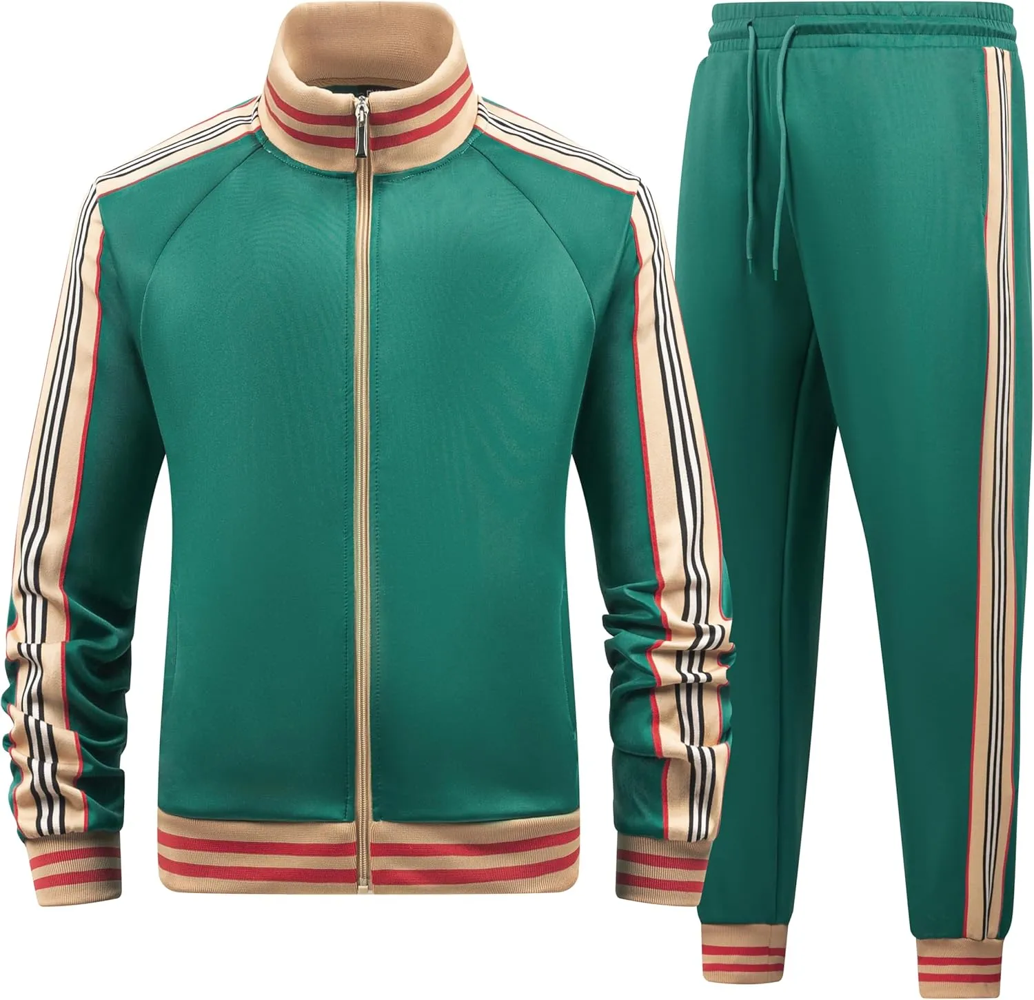Mens Tracksuits 2 Piece Set Full Zip Velour Sweatsuit for Casual Training Outdoor - Available in Blue Khaki and Black