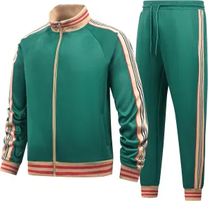 Mens Tracksuits 2 Piece Set Full Zip Velour Sweatsuit for Casual Training Outdoor - Available in Blue Khaki and Black