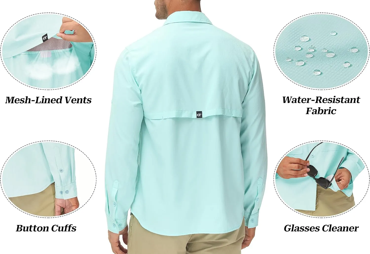 Men's UPF 50  Sun Protection Fishing Shirts Long Sleeve Lightweight Hiking Travel Work Button Down Shirt Zipper Pocket
