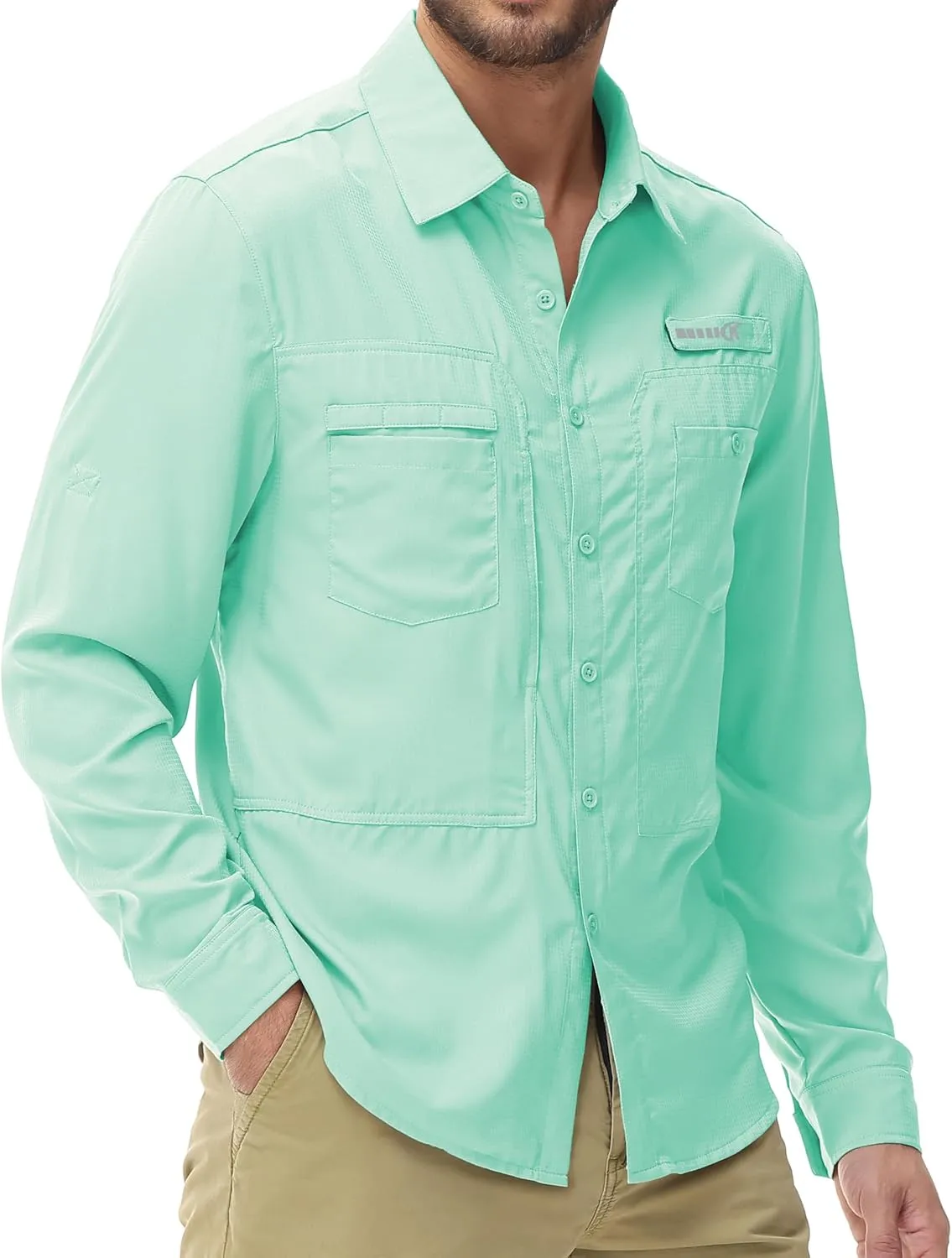 Men's UPF 50  Sun Protection Fishing Shirts Long Sleeve Lightweight Hiking Travel Work Button Down Shirt Zipper Pocket