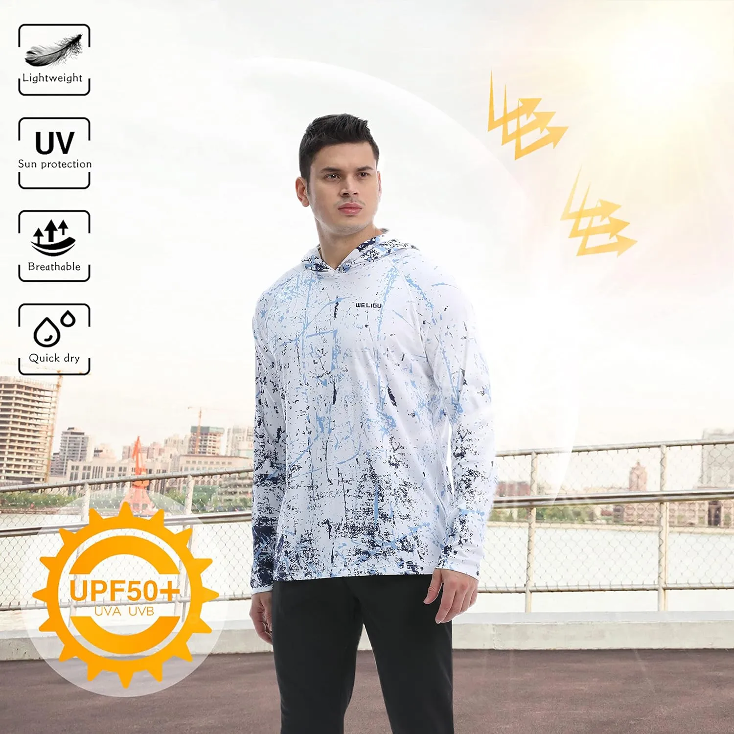 Men's UPF 50  Sun Protection Hoodie Shirt Long Sleeve SPF Fishing Outdoor UV Hiking Lightweight Shirts