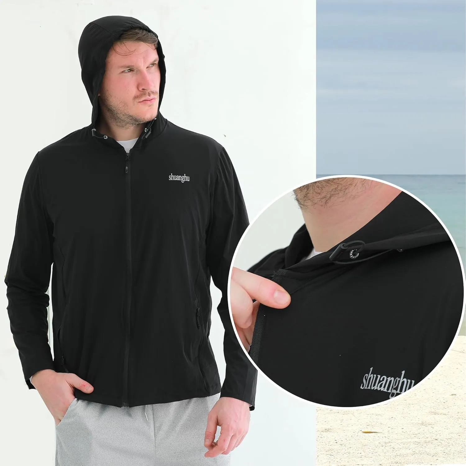 Men's UPF 50  Sun Protection Shirts Jacket, Lightweight Full Zip Hoodie Long Sleeve Shirt for Fishing Hiking Running