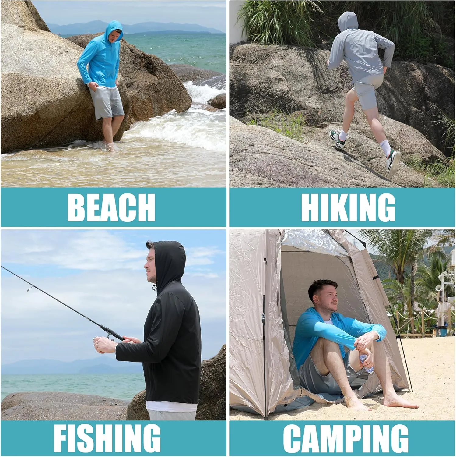 Men's UPF 50  Sun Protection Shirts Jacket, Lightweight Full Zip Hoodie Long Sleeve Shirt for Fishing Hiking Running
