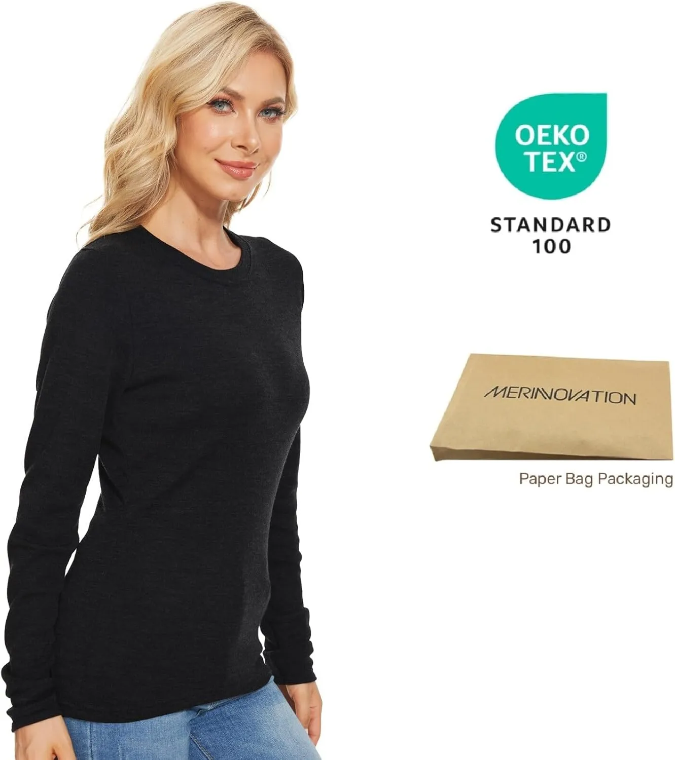 MERINNOVATION Merino Wool Base Layer Women 100% Merino Wool Long Sleeve Thermal Shirts for Women for Skiing Hiking