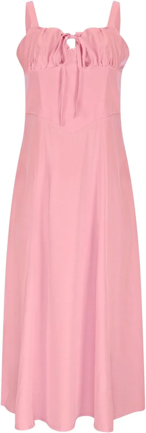 Midi Corset Dress Boho Flowy Slit Lace Up Back Dresses for Women Going Out A Line Tie Neck Casual Cocktail Party Dress