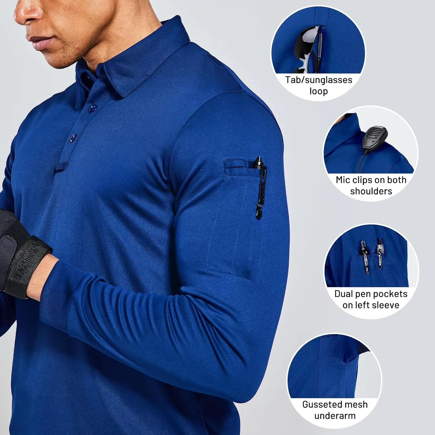 MIER Men's Outdoor Performance Tactical Polo Shirts Short and Long Sleeve, Moisture-Wicking