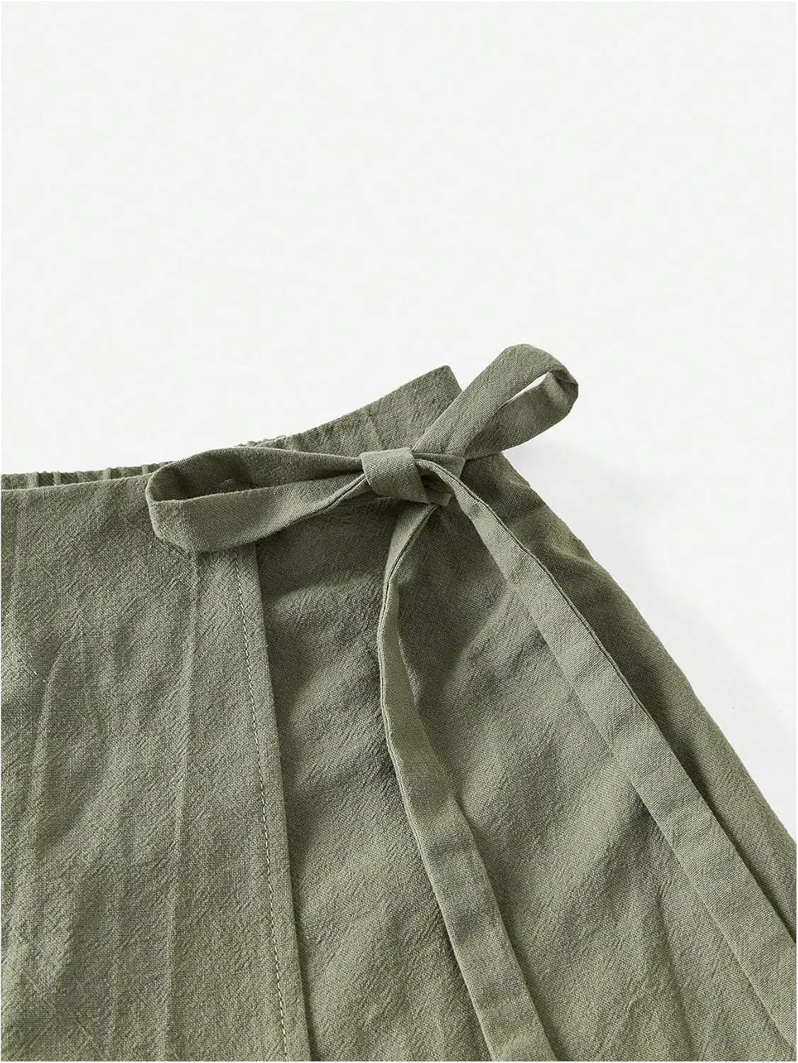 Milumia Women's 2 Pack Bowtie Side Wrap Skort Elastic Waist Solid Linen Shorts
