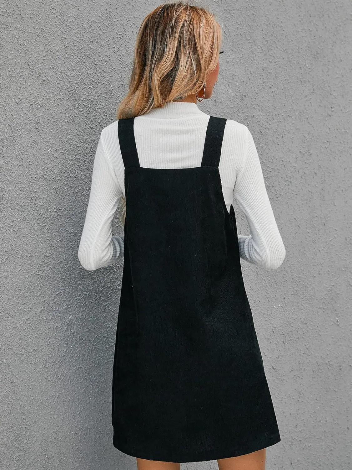 Milumia Women's Plaid V Neck Pinafore Overall Short Dress Losse Mini Jumper Dress with Pockets