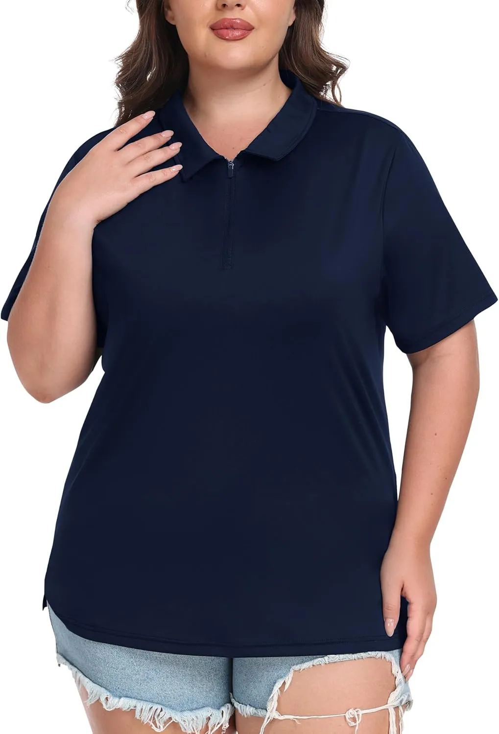 MoFiz Plus Size Golf Polo Shirts for Women Zip Up Short Sleeve Collared Tennis Workout Tops Sport Athletic Activewear XL-5XL