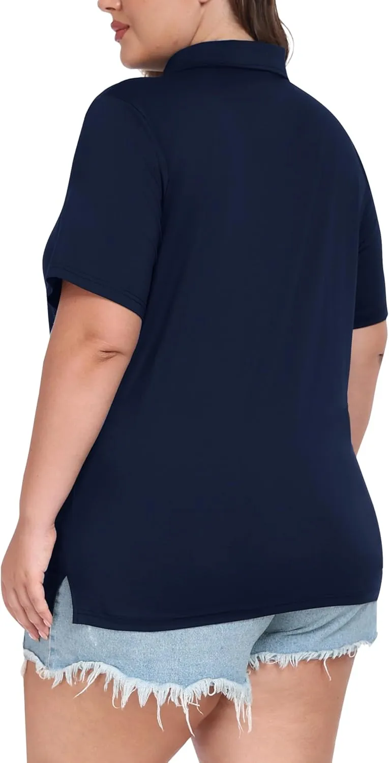 MoFiz Plus Size Golf Polo Shirts for Women Zip Up Short Sleeve Collared Tennis Workout Tops Sport Athletic Activewear XL-5XL