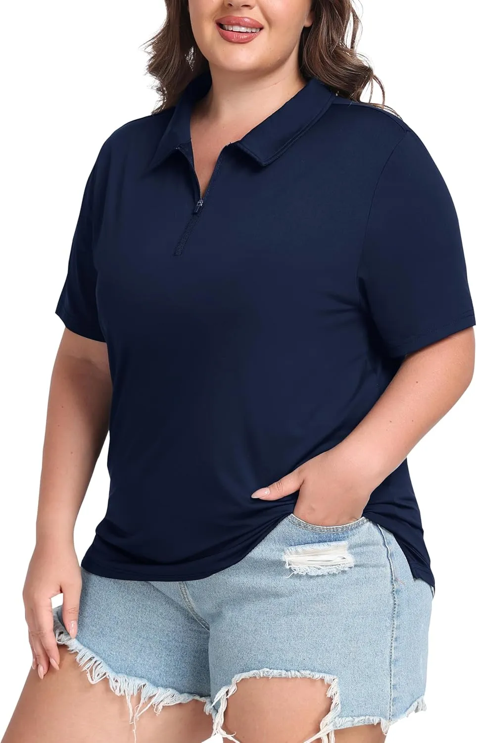 MoFiz Plus Size Golf Polo Shirts for Women Zip Up Short Sleeve Collared Tennis Workout Tops Sport Athletic Activewear XL-5XL