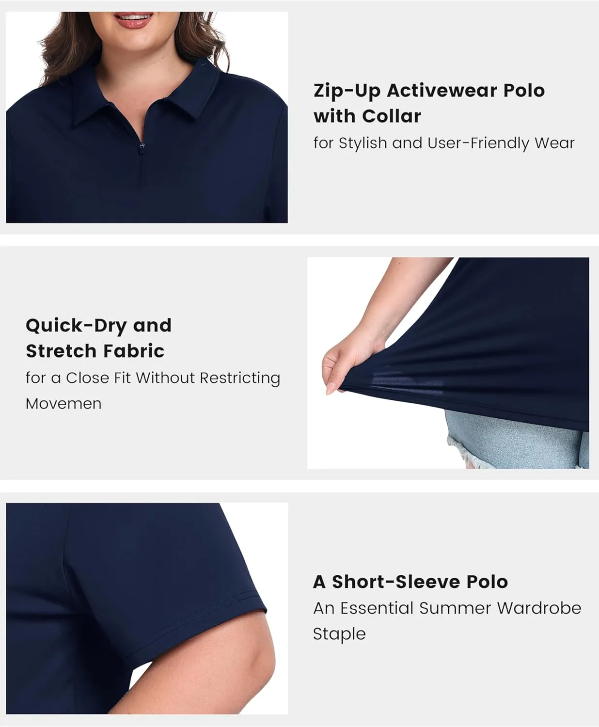 MoFiz Plus Size Golf Polo Shirts for Women Zip Up Short Sleeve Collared Tennis Workout Tops Sport Athletic Activewear XL-5XL