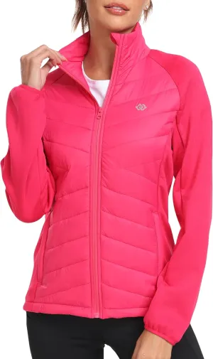 MoFiz Womens Lightweight Insulated Hiking Jacket Fleece Lined Thermal Hybrid Softshell Full Zip Winter Fall Running Coat