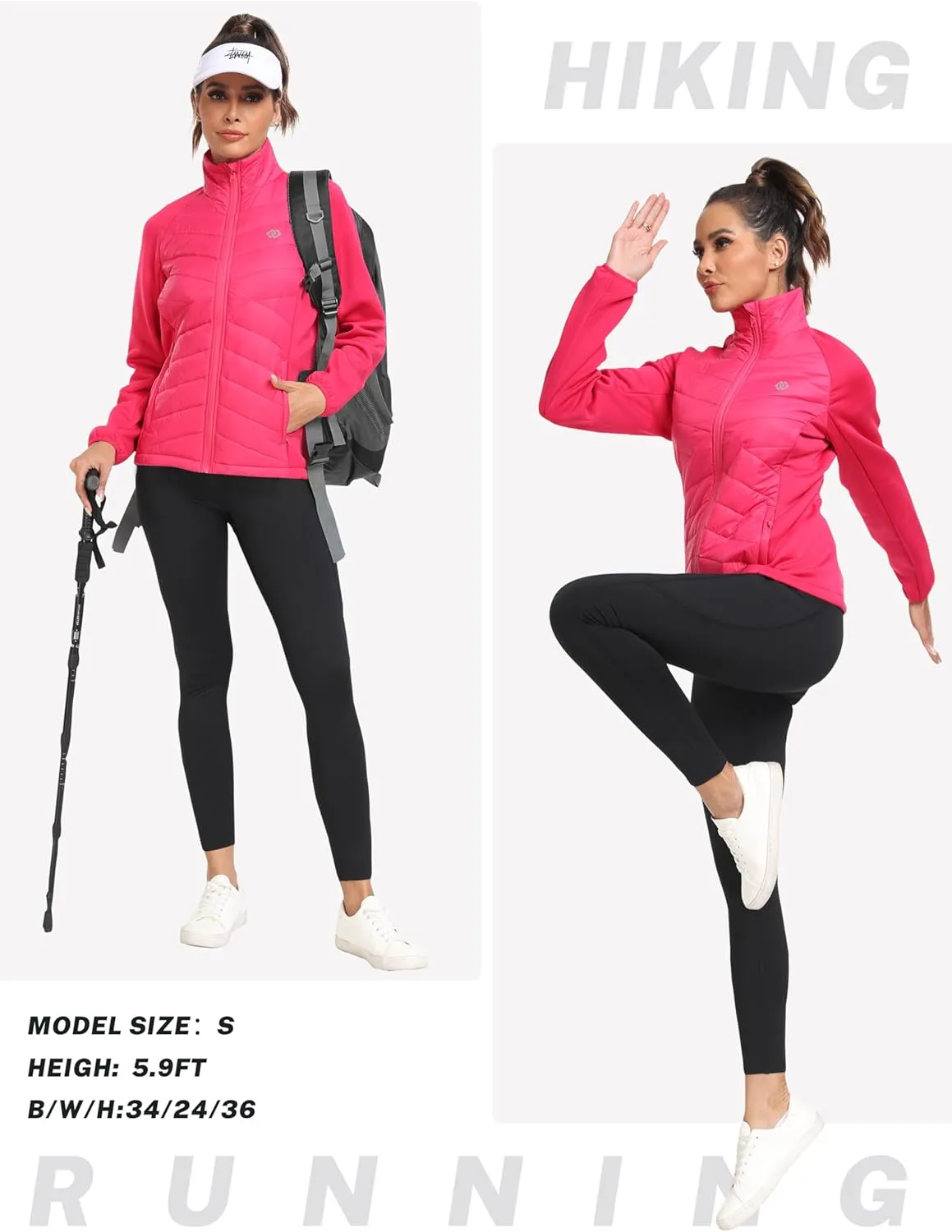 MoFiz Womens Lightweight Insulated Hiking Jacket Fleece Lined Thermal Hybrid Softshell Full Zip Winter Fall Running Coat