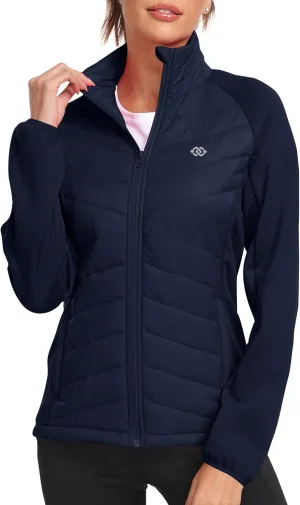 MoFiz Womens Lightweight Insulated Hiking Jacket Fleece Lined Thermal Hybrid Softshell Full Zip Winter Fall Running Coat