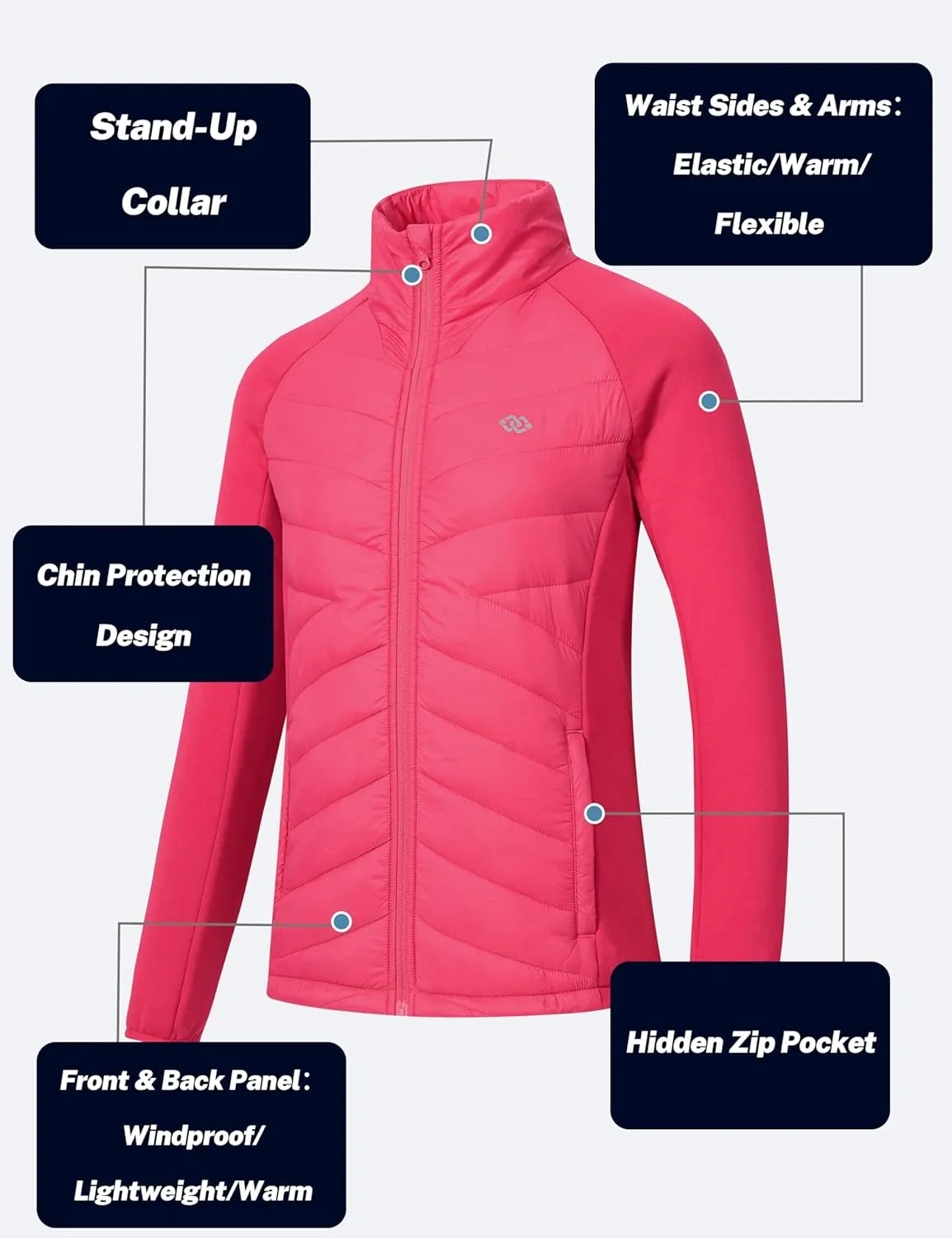 MoFiz Womens Lightweight Insulated Hiking Jacket Fleece Lined Thermal Hybrid Softshell Full Zip Winter Fall Running Coat