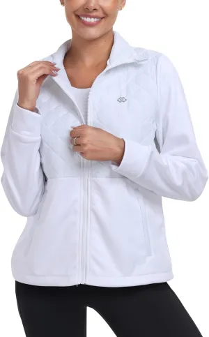 MoFiz Womens Lightweight Insulated Hiking Jacket Fleece Lined Thermal Hybrid Softshell Full Zip Winter Fall Running Coat