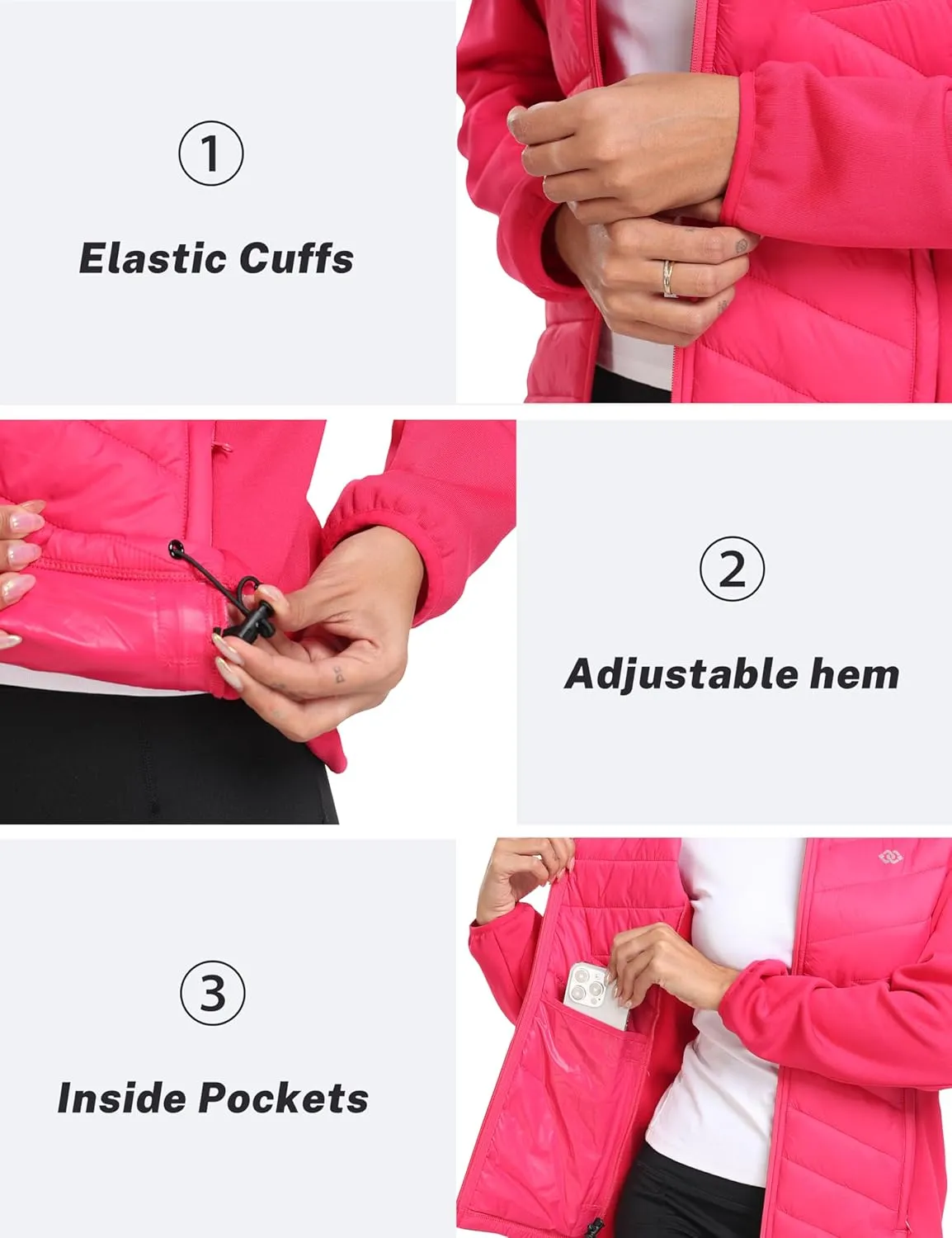 MoFiz Womens Lightweight Insulated Hiking Jacket Fleece Lined Thermal Hybrid Softshell Full Zip Winter Fall Running Coat