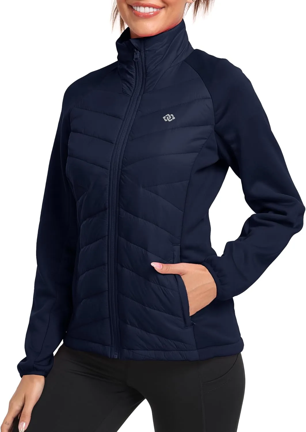 MoFiz Womens Lightweight Insulated Hiking Jacket Fleece Lined Thermal Hybrid Softshell Full Zip Winter Fall Running Coat