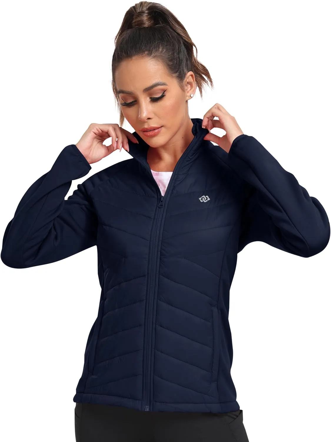 MoFiz Womens Lightweight Insulated Hiking Jacket Fleece Lined Thermal Hybrid Softshell Full Zip Winter Fall Running Coat