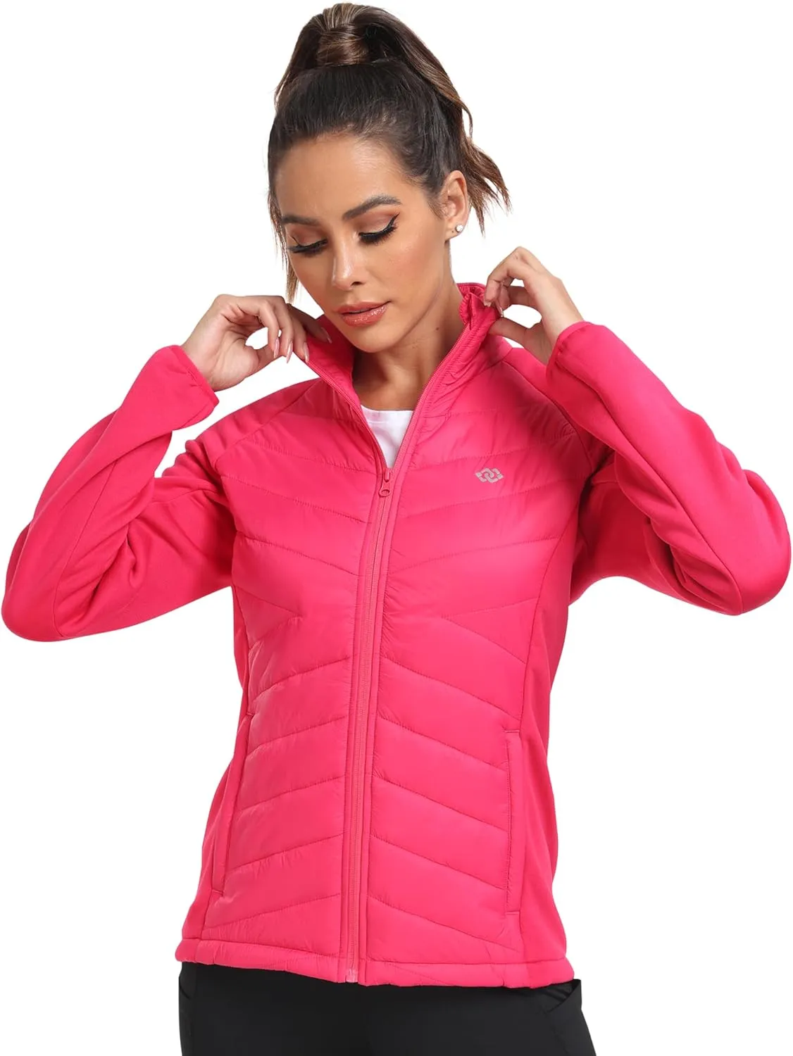 MoFiz Womens Lightweight Insulated Hiking Jacket Fleece Lined Thermal Hybrid Softshell Full Zip Winter Fall Running Coat