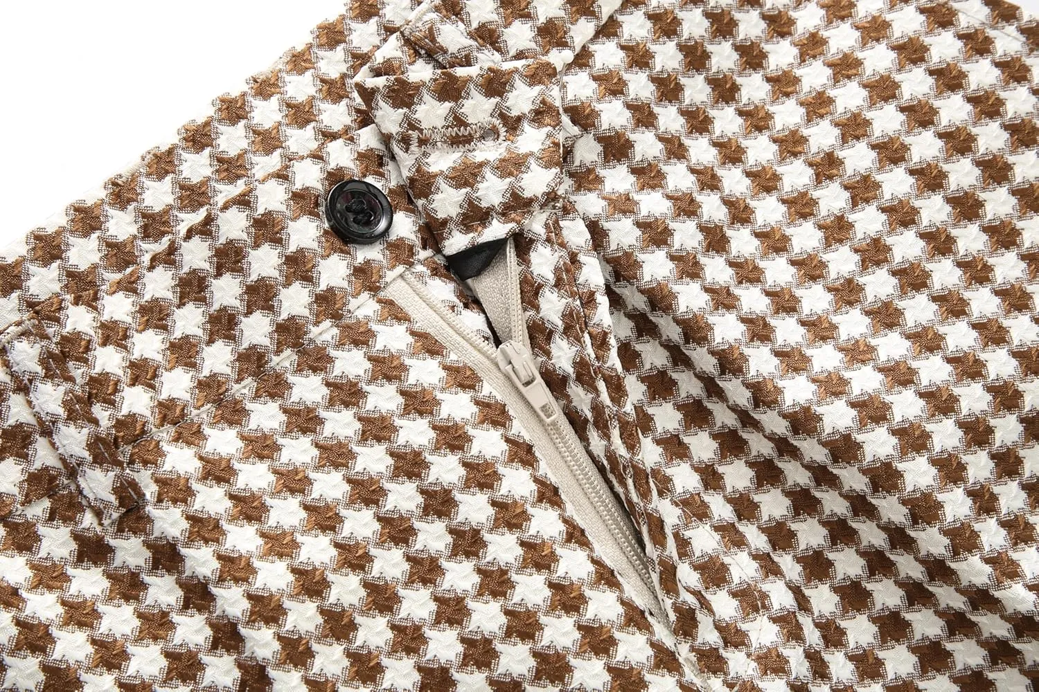 MOGU Boys 3-Piece Houndstooth Tuxedo Suit Set - Slim Fit Shawl Lapel Outfit Blazer Vest Pants Kids' Weddings Ring Bearer