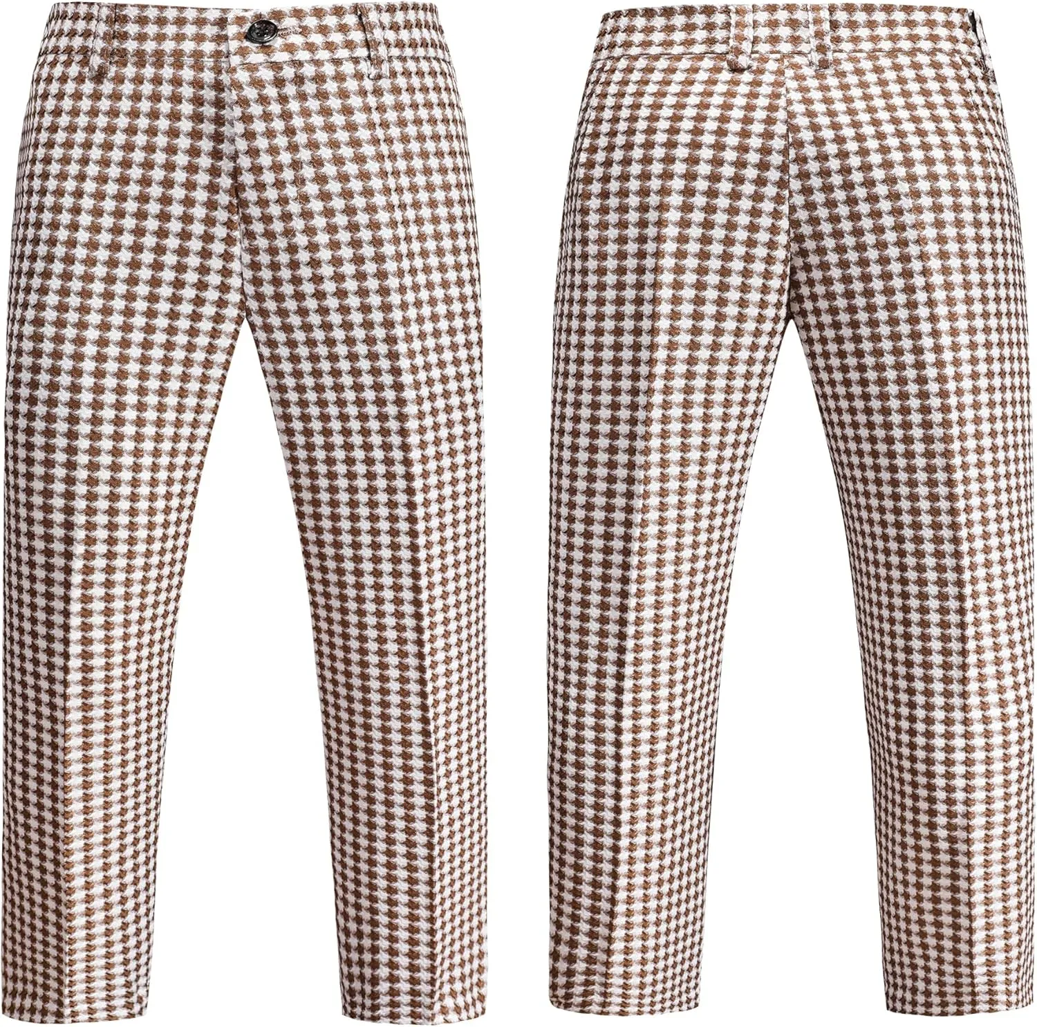MOGU Boys 3-Piece Houndstooth Tuxedo Suit Set - Slim Fit Shawl Lapel Outfit Blazer Vest Pants Kids' Weddings Ring Bearer