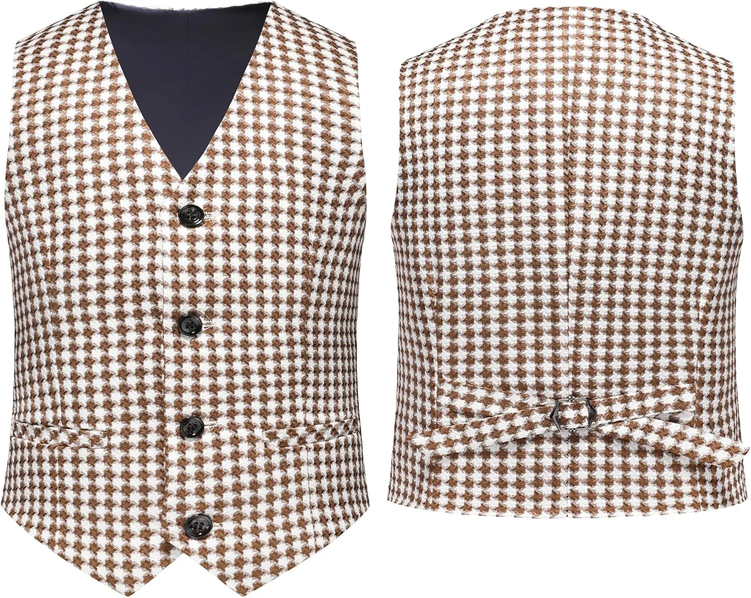 MOGU Boys 3-Piece Houndstooth Tuxedo Suit Set - Slim Fit Shawl Lapel Outfit Blazer Vest Pants Kids' Weddings Ring Bearer