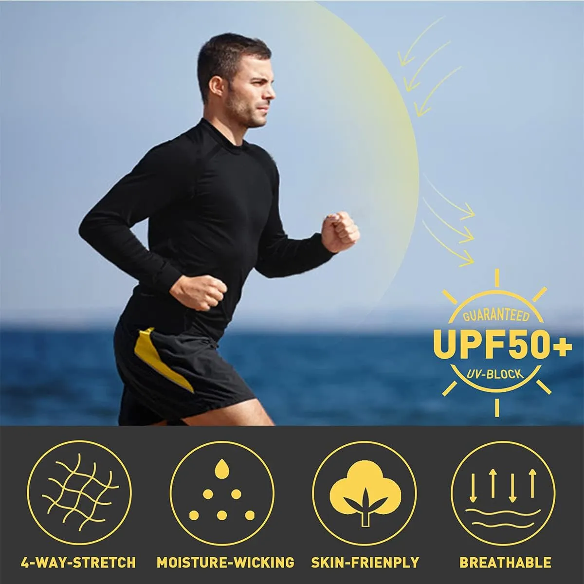 MOHEEN Men's Long Sleeve Rashguard UPF 50  Sun Shirts Quick Dry Hiking Fishing Swim T-Shirt M-3XL