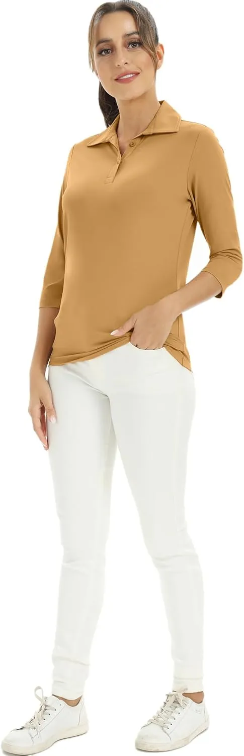MOHEEN Women's Polo Shirt UPF 50  Quick Dry Moisture Wicking 3/4 Sleeve Golf Sun Shirts Athletic Casual Work S-2XL