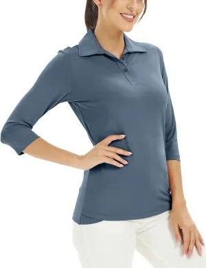 MOHEEN Women's Polo Shirt UPF 50  Quick Dry Moisture Wicking 3/4 Sleeve Golf Sun Shirts Athletic Casual Work S-2XL