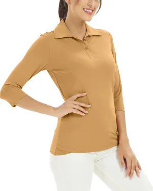 MOHEEN Women's Polo Shirt UPF 50  Quick Dry Moisture Wicking 3/4 Sleeve Golf Sun Shirts Athletic Casual Work S-2XL