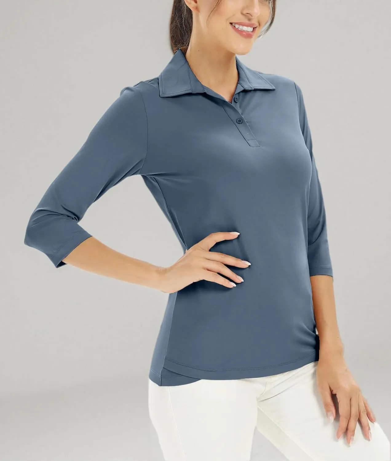 MOHEEN Women's Polo Shirt UPF 50  Quick Dry Moisture Wicking 3/4 Sleeve Golf Sun Shirts Athletic Casual Work S-2XL