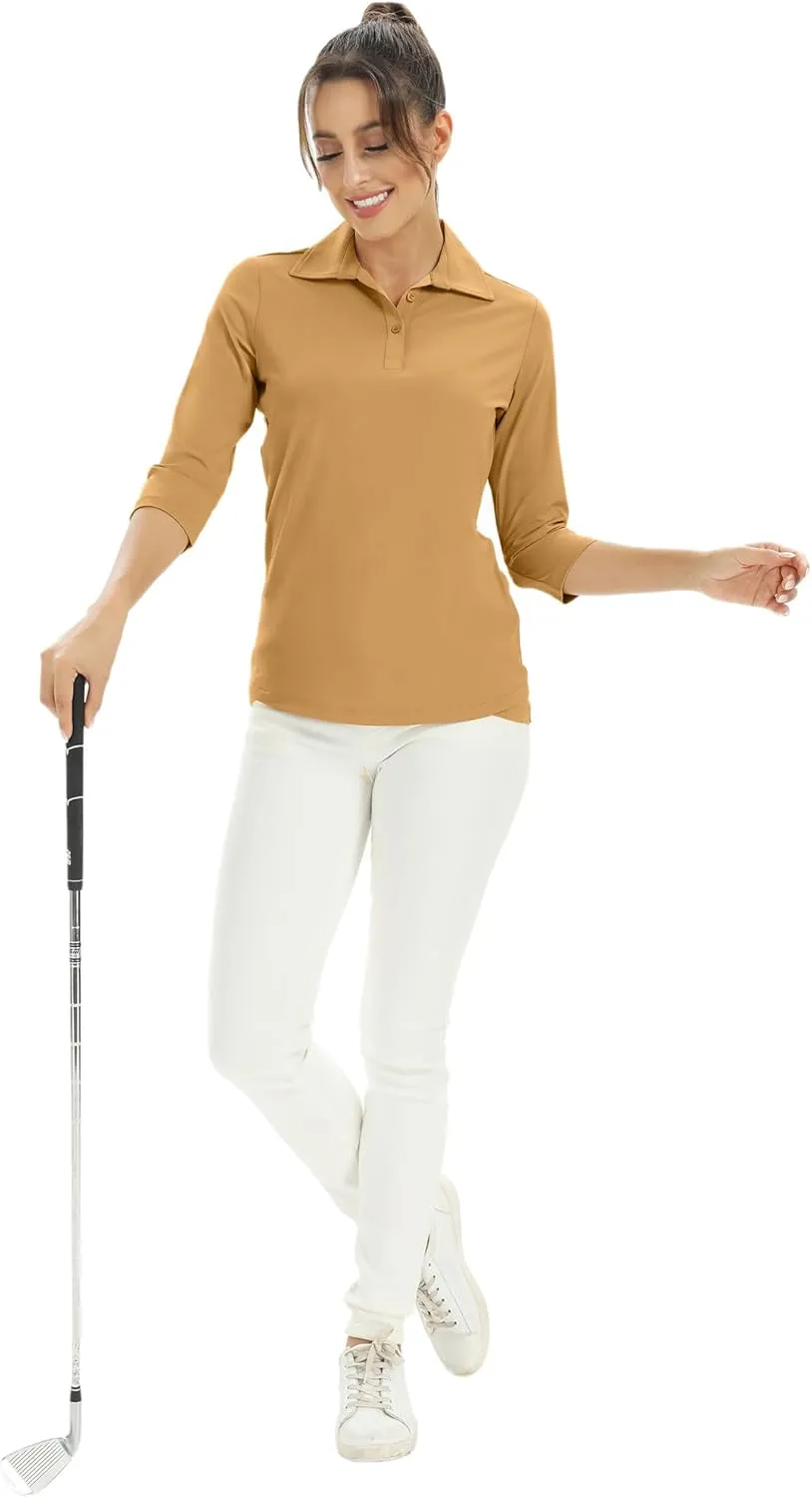 MOHEEN Women's Polo Shirt UPF 50  Quick Dry Moisture Wicking 3/4 Sleeve Golf Sun Shirts Athletic Casual Work S-2XL