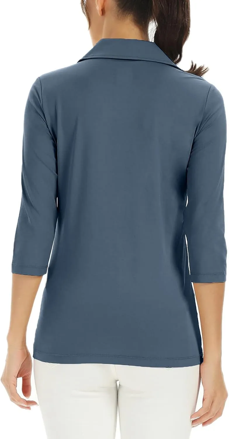 MOHEEN Women's Polo Shirt UPF 50  Quick Dry Moisture Wicking 3/4 Sleeve Golf Sun Shirts Athletic Casual Work S-2XL