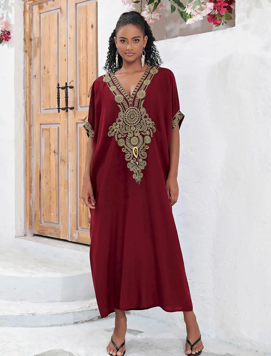Moroccan Kaftan Dresses for Women Plus Size Caftans Loungewear Embroidered Beach Kaftan Cover up moomoo House Dress