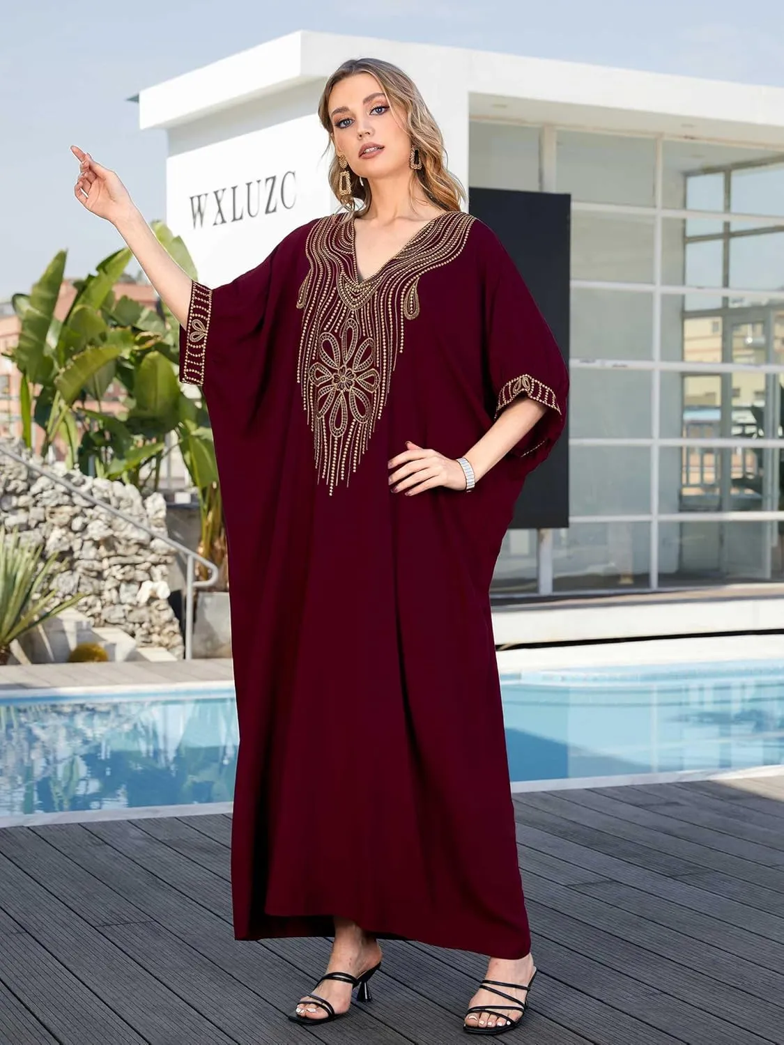 Moroccan Kaftan Dresses for Women Plus Size Caftans Loungewear Embroidered Beach Kaftan Cover up moomoo House Dress